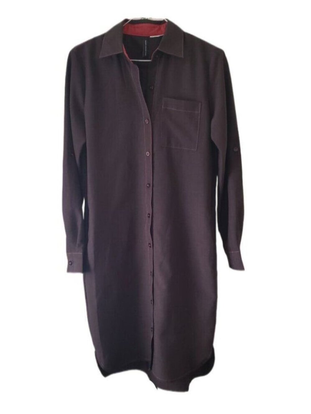 Design Collective Women's Dark Brown Button Down Long Sleeve Shirt Dress